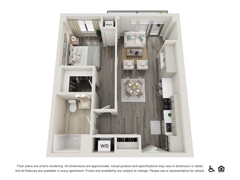 Floor plan for 1 bed, 1 bath, 680 sqft
